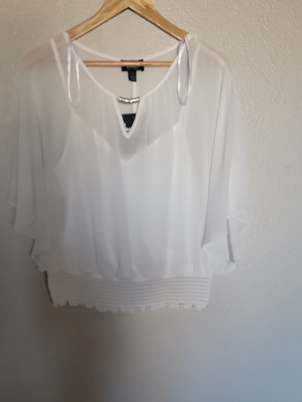by & by White Layered Chiffon Flutter Sleeve Blouse